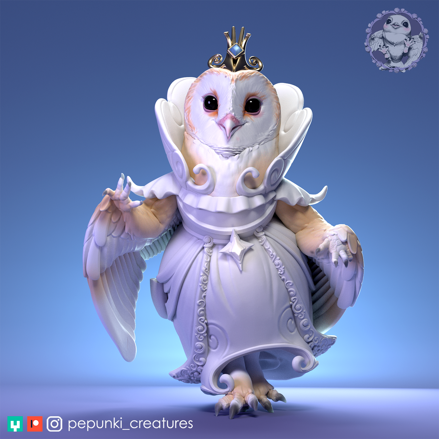 Barn Owl Princess | Tabletop or Display Scale | D&D Humblewood TTRPG Miniature | Pepunki Creatures