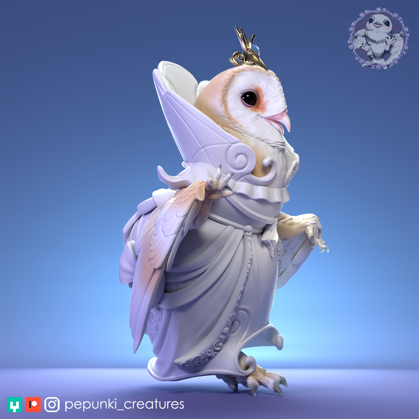 Barn Owl Princess | Tabletop or Display Scale | D&D Humblewood TTRPG Miniature | Pepunki Creatures