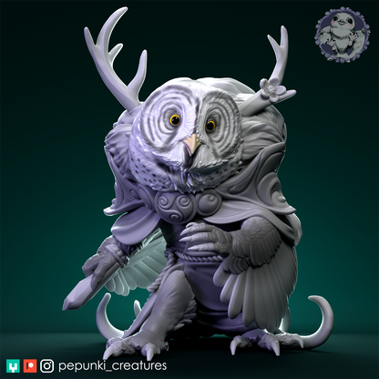 Great Grey Owl Druid | Tabletop or Display Scale | D&D Humblewood TTRPG Miniature | Pepunki Creatures