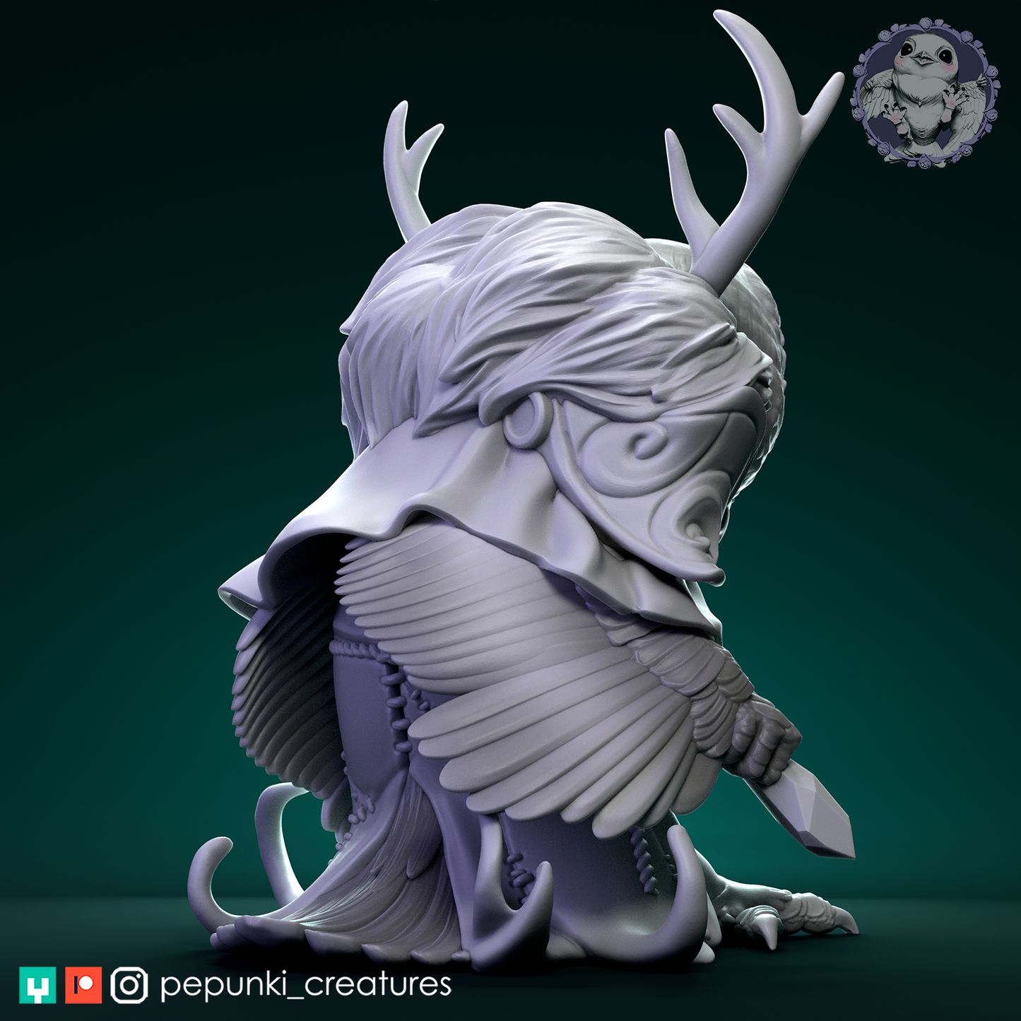 Great Grey Owl Druid | Tabletop or Display Scale | D&D Humblewood TTRPG Miniature | Pepunki Creatures