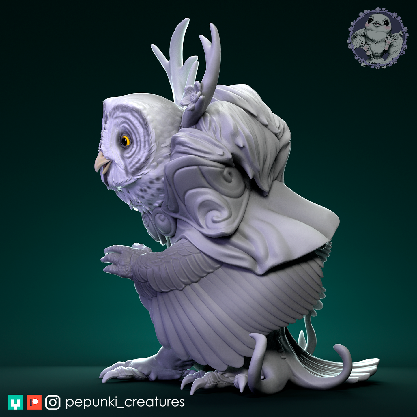 Great Grey Owl Druid | Tabletop or Display Scale | D&D Humblewood TTRPG Miniature | Pepunki Creatures