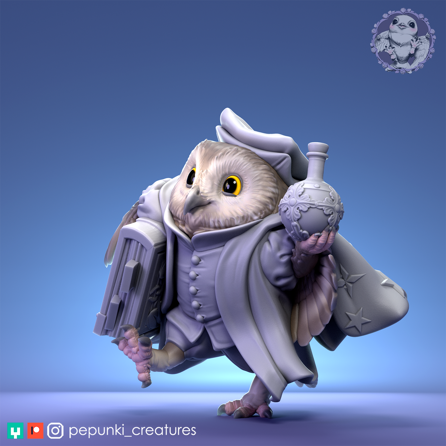 Saw-Whet Owl Secretary | Tabletop or Display Scale | D&D Humblewood TTRPG Miniature | Pepunki Creatures