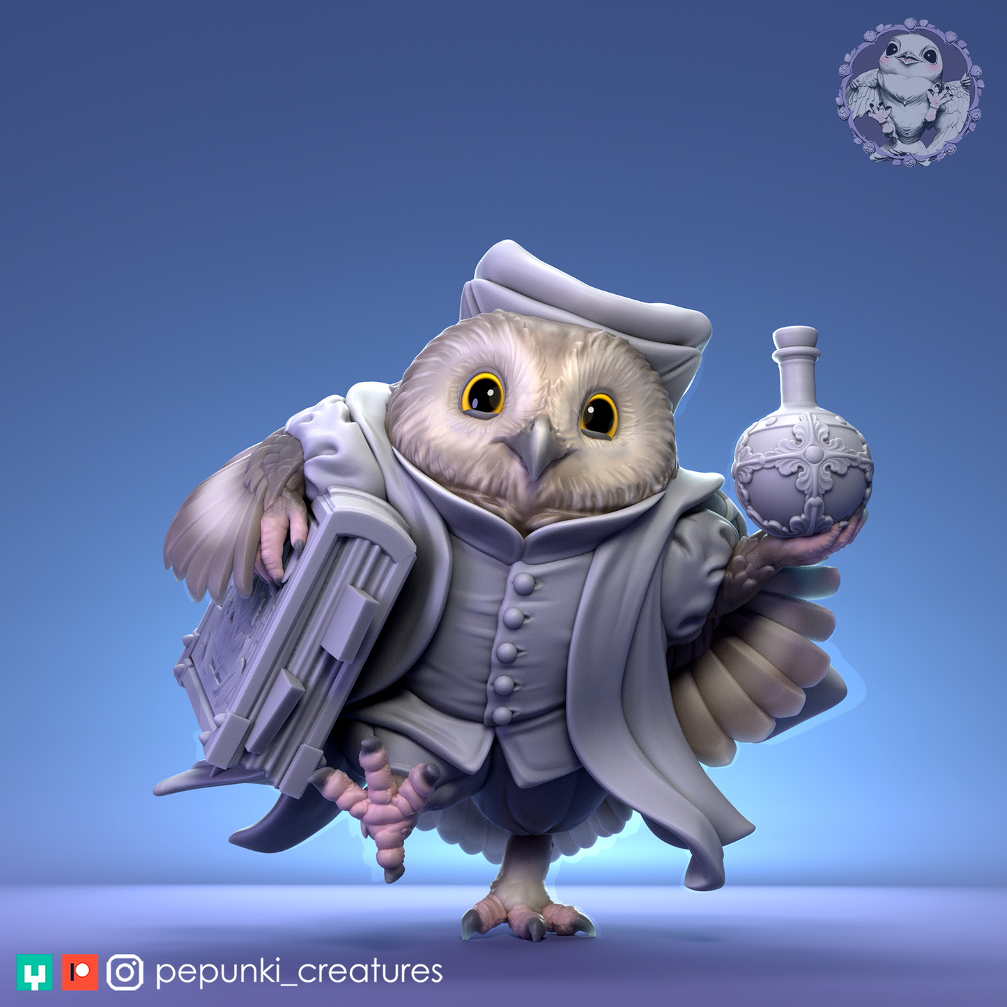 Saw-Whet Owl Secretary | Tabletop or Display Scale | D&D Humblewood TTRPG Miniature | Pepunki Creatures