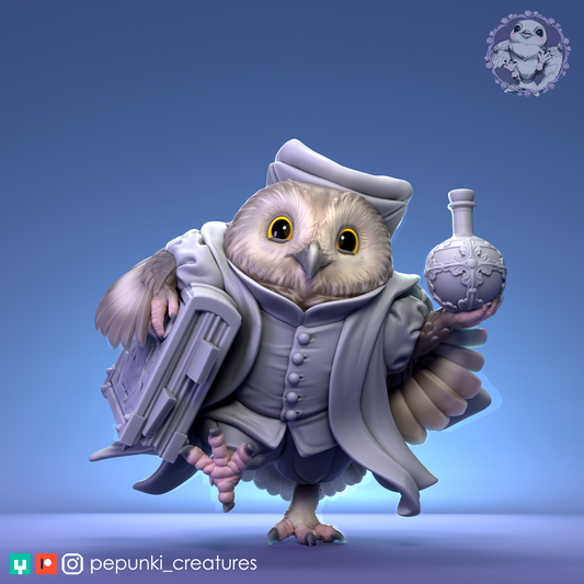 Saw-Whet Owl Secretary | Tabletop or Display Scale | D&D Humblewood TTRPG Miniature | Pepunki Creatures