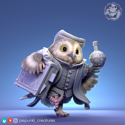Saw-Whet Owl Secretary | Tabletop or Display Scale | D&D Humblewood TTRPG Miniature | Pepunki Creatures