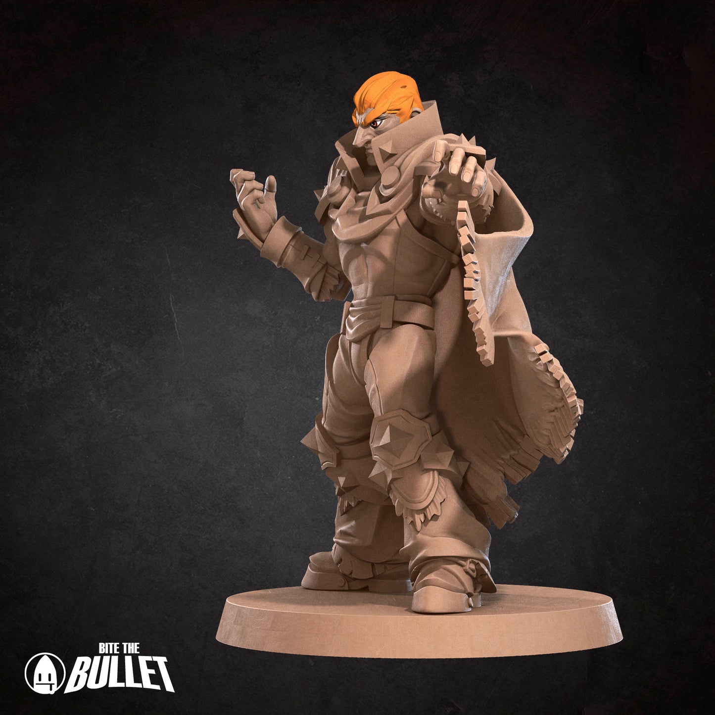 Detailed image of the Calamity King D&D TTRPG miniature by Tattles Told 3D, featuring a fierce king character with intricate armor and weaponry.