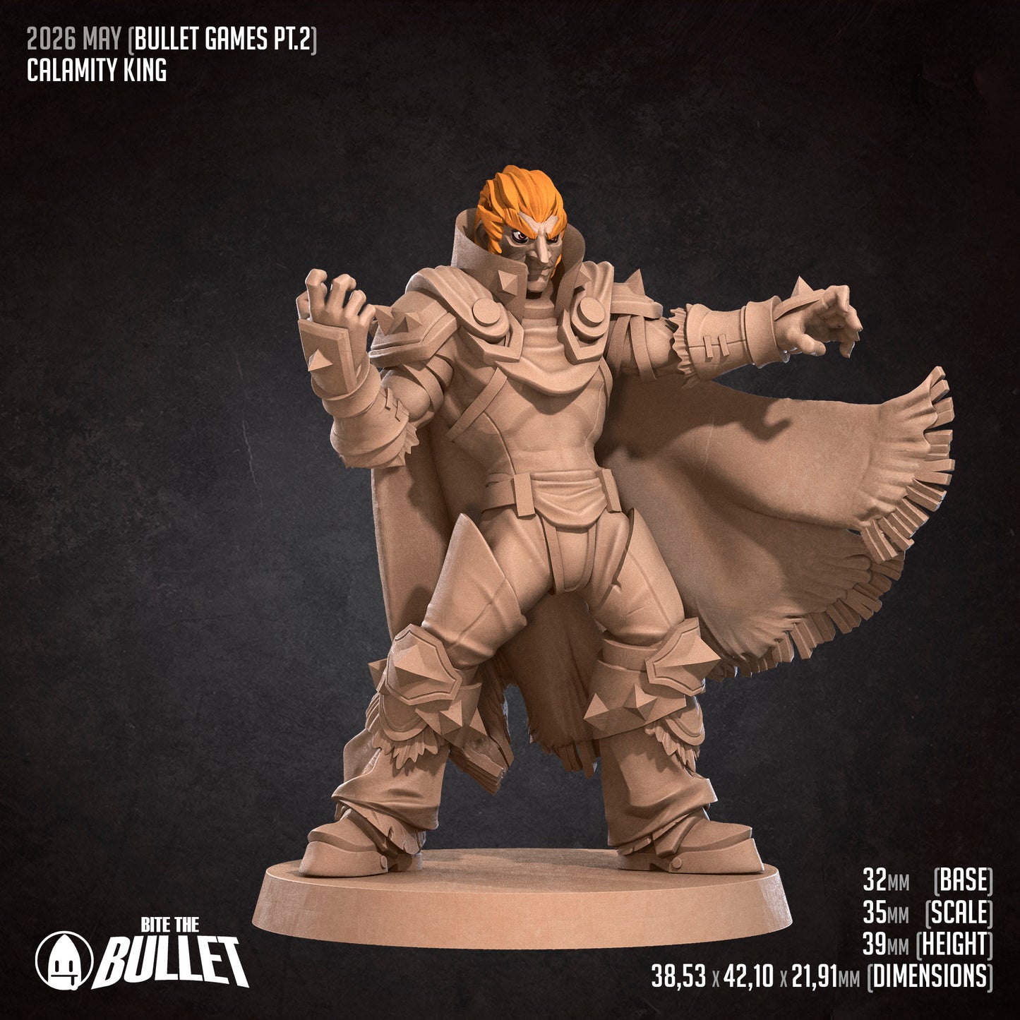 D&D Calamity King miniature by Tattles Told 3D, detailed tabletop figure with intricate armor and fierce stance.