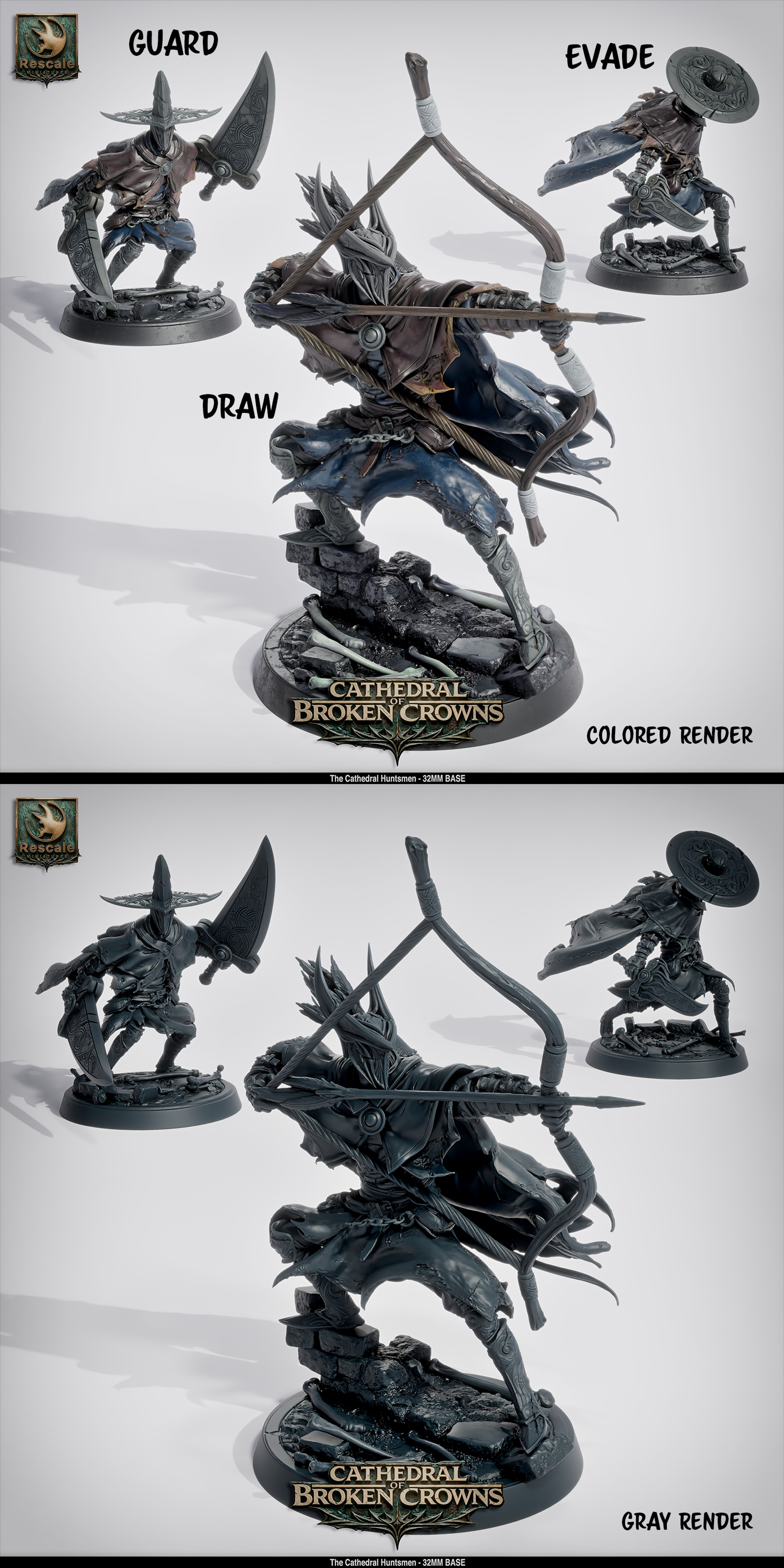 Rescaled Cathedral Huntsman miniature from Tattles Told 3D, featuring detailed sculpt of a gothic cathedral-themed figure for D&D.