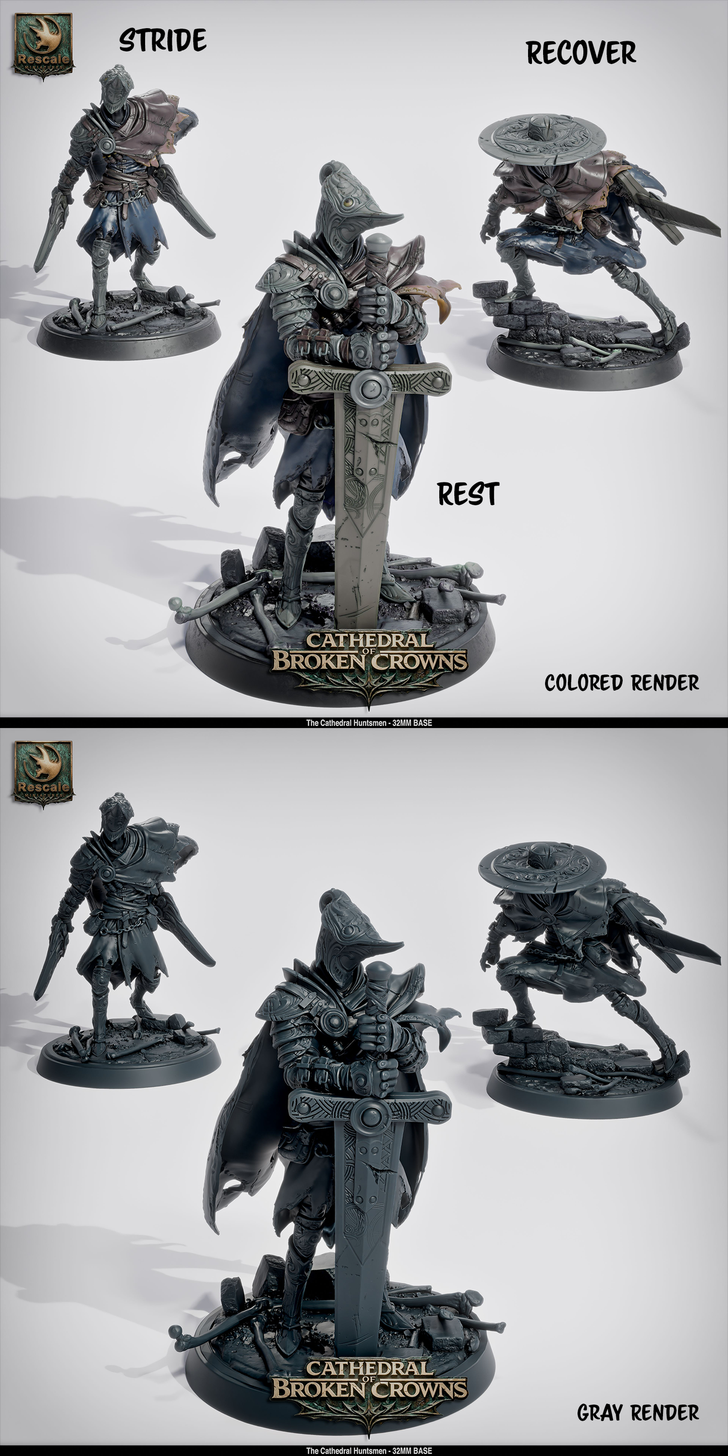 D&D miniature of the Cathedral Huntsman from Cathedral of Broken Crowns by Tattles Told 3D, detailed resin figure for tabletop gaming.