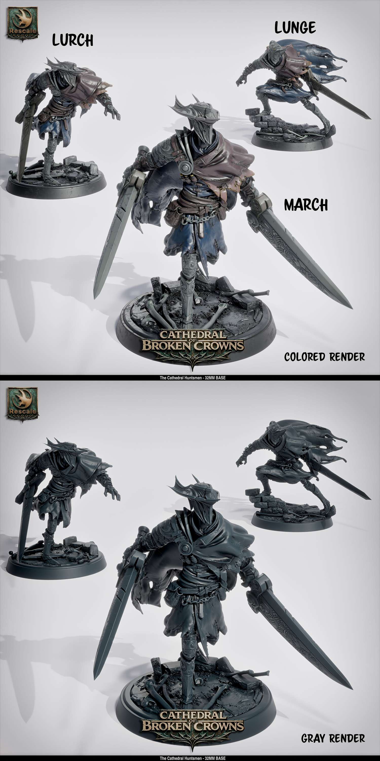 Detailed image of the Cathedral Huntsman miniature from Tattles Told 3D, featuring intricate cathedral-themed armor and design.