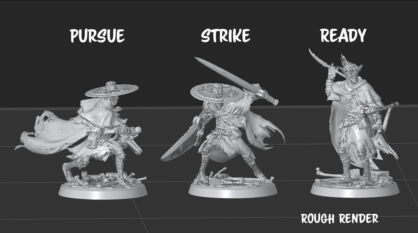 Detailed image of the Cathedral Huntsman miniature from Tattles Told 3D, a rescaled D&D TTRPG mini with intricate gothic design.