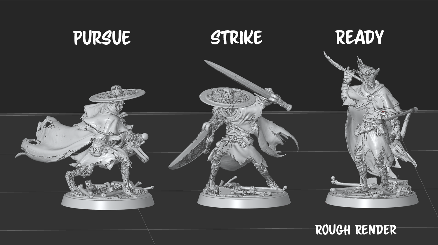 Detailed image of the Cathedral Huntsman miniature from Tattles Told 3D, a rescaled D&D TTRPG mini with intricate gothic design.