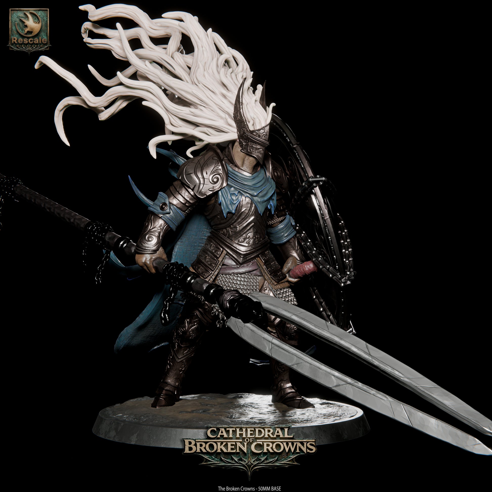 Black resin D&D miniature of the Broken Crown from Cathedral of Broken Crowns by Tattles Told 3D, showcasing detailed architecture.