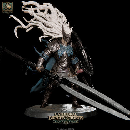 Black resin D&D miniature of the Broken Crown from Cathedral of Broken Crowns by Tattles Told 3D, showcasing detailed architecture.