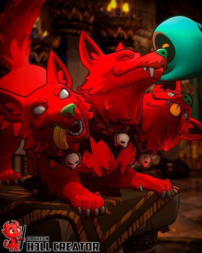 Cerberus Scritches resin garage kit figure by Tattles Told 3D, featuring a detailed three-headed dog design from the game fan art collection.