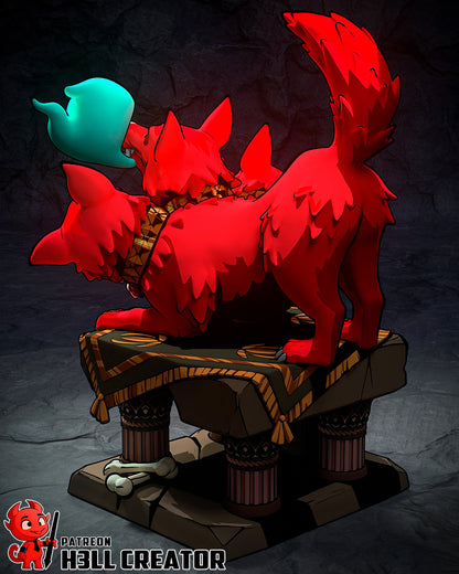 Cerberus Scritches resin garage kit figure by Tattles Told 3D, detailed fan art model of the three-headed dog creature.