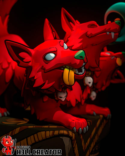 Cerberus Scritches resin garage kit figure by Tattles Told 3D, detailed three-headed dog collectible for game fan art display.