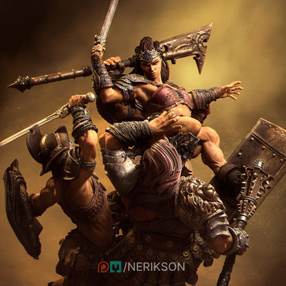 Fight of the Wolf, Gladiators | Garage Resin Kit Statue or Miniature | D&D TTRPG Fantasy | Nerikson