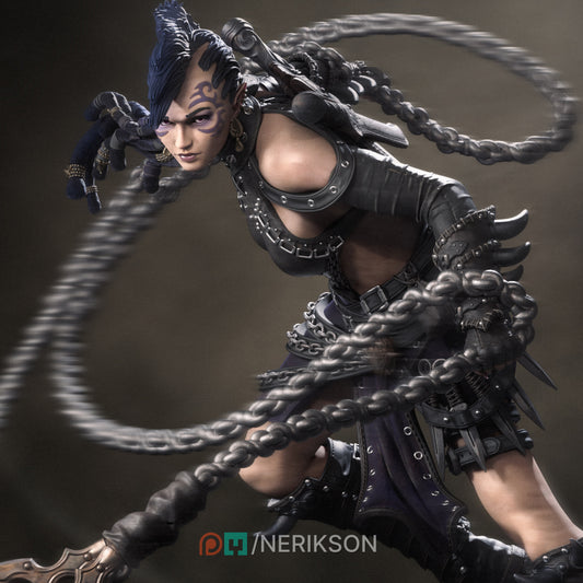 Zestari the Shadarkai Chain Warrior | Garage Resin Kit Statue | D&D TTRPG Fantasy | Nerikson