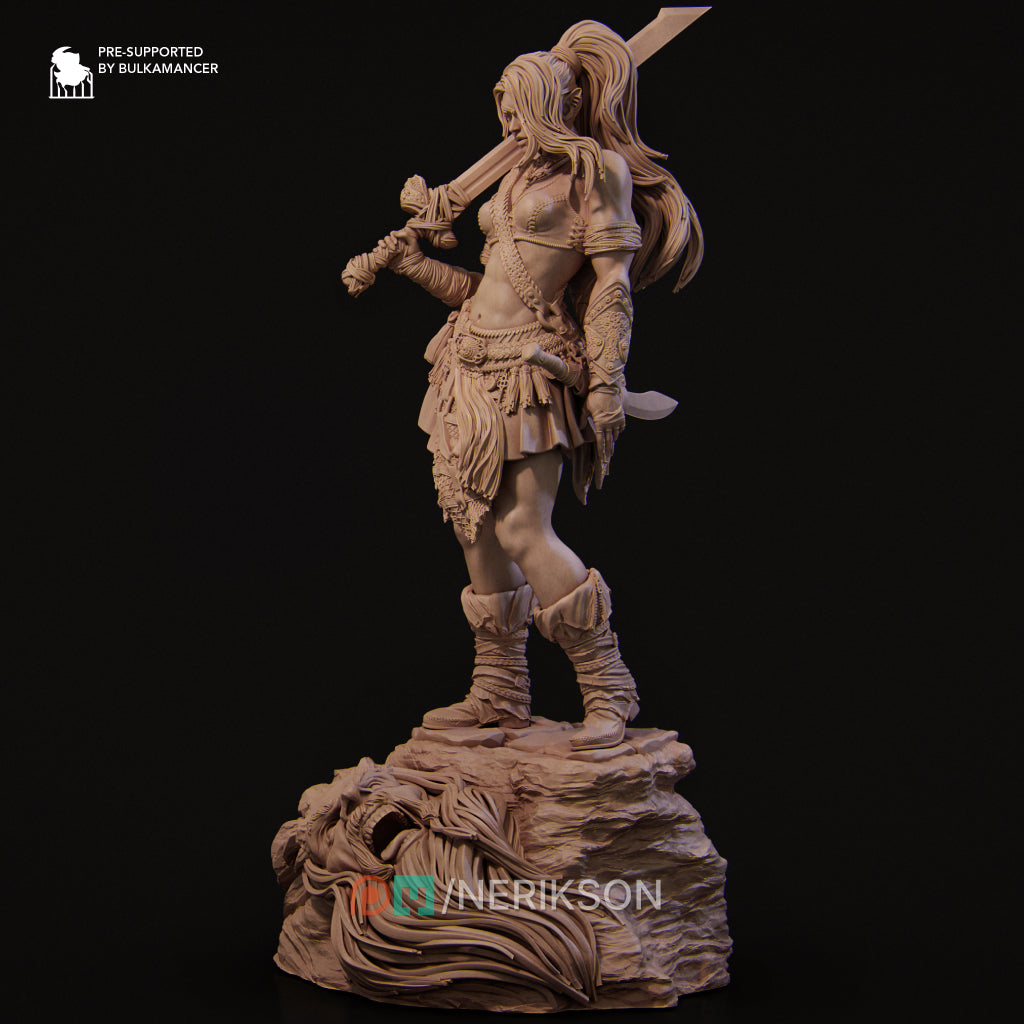 Lia The Barbarian Mercenary vs. The Stone Giant | Garage Resin Kit Statue | D&D TTRPG Fantasy | Nerikson
