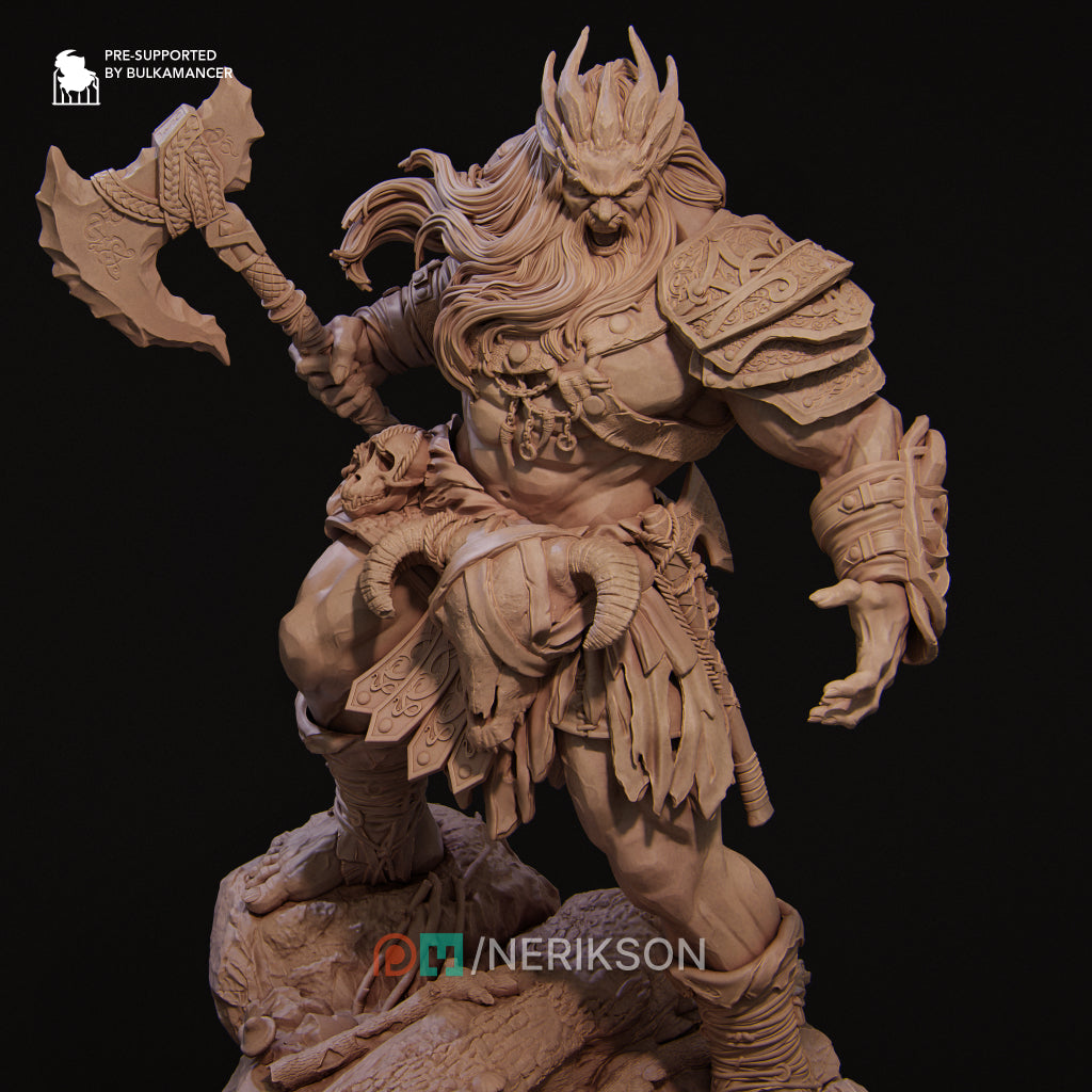 Lia The Barbarian Mercenary vs. The Stone Giant | Garage Resin Kit Statue | D&D TTRPG Fantasy | Nerikson