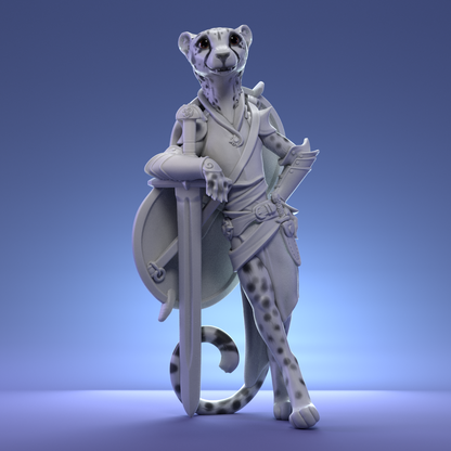 Cheetah Paladin | Tabletop or Display Scale | D&D Humblewood TTRPG Miniature | Pepunki Creatures