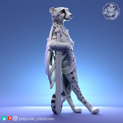 Cheetah Paladin | Tabletop or Display Scale | D&D Humblewood TTRPG Miniature | Pepunki Creatures