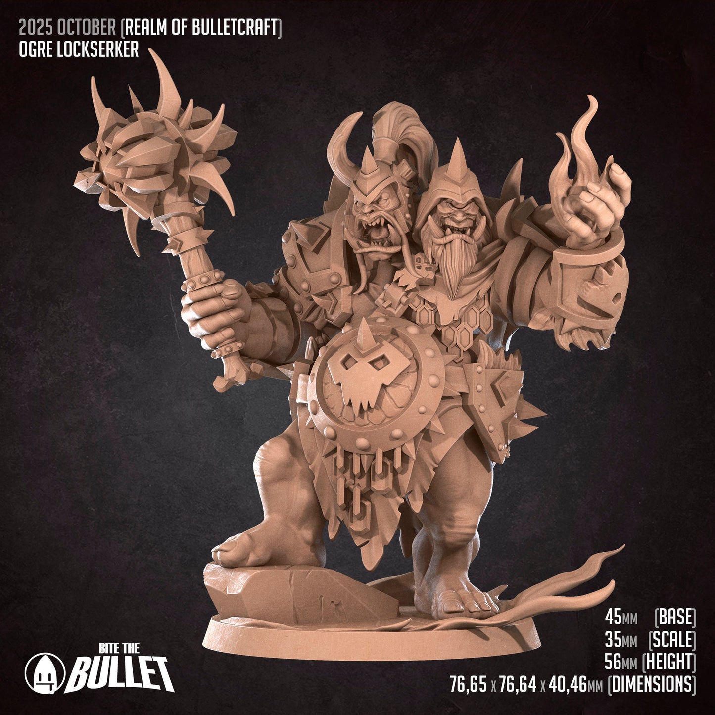 Realm of Bulletcraft, Ogre Lockserker | D&D Pathfinder TTRPG Miniature | Bite the Bullet