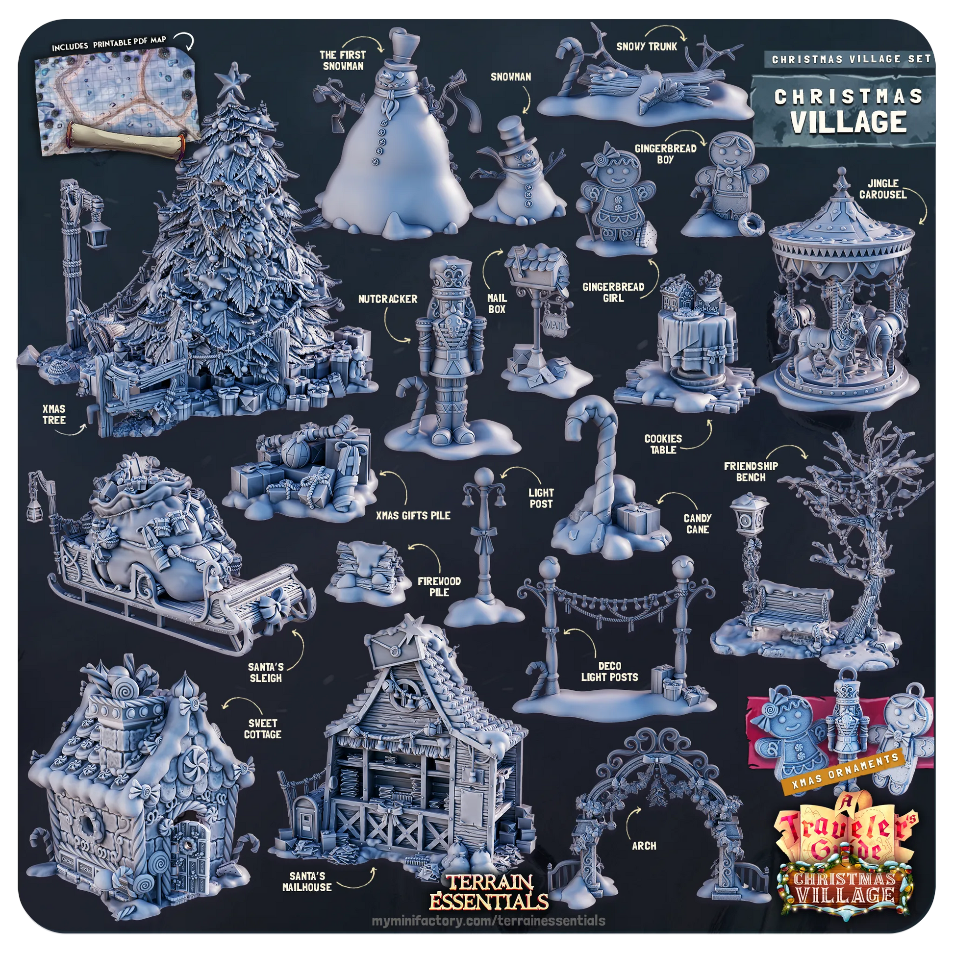 Christmas Xmas Village Set | TTRPG Scatter Diorama Dollhouse Miniature | Terrain Essentials