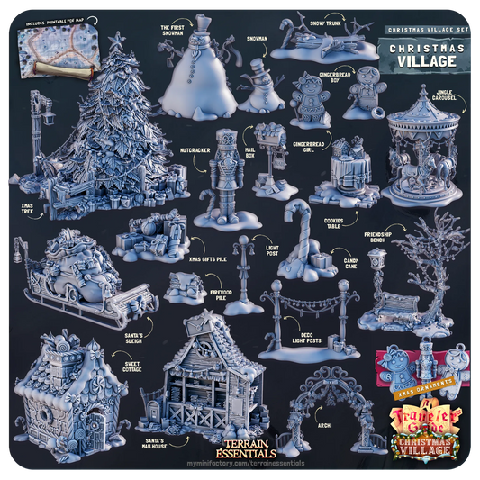 Christmas Xmas Village Set | TTRPG Scatter Diorama Dollhouse Miniature | Terrain Essentials