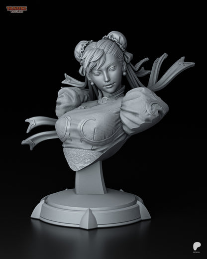 Resin garage kit figure of Street Martial Artist Chun-Li by Tattles Told 3D, featuring a tanuki-inspired design.