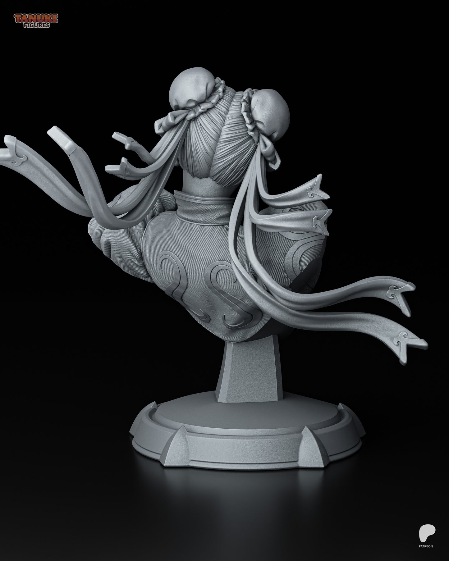 Resin garage kit figure of Street Martial Artist Chun-Li by Tattles Told 3D Tanuki Figures, detailed bust sculpture.
