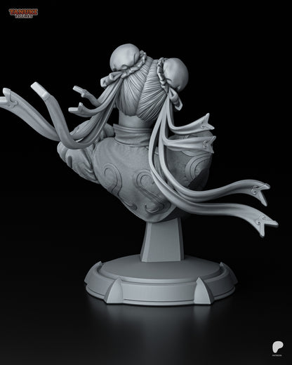 Resin garage kit figure of Street Martial Artist Chun-Li by Tattles Told 3D Tanuki Figures, detailed bust sculpture.