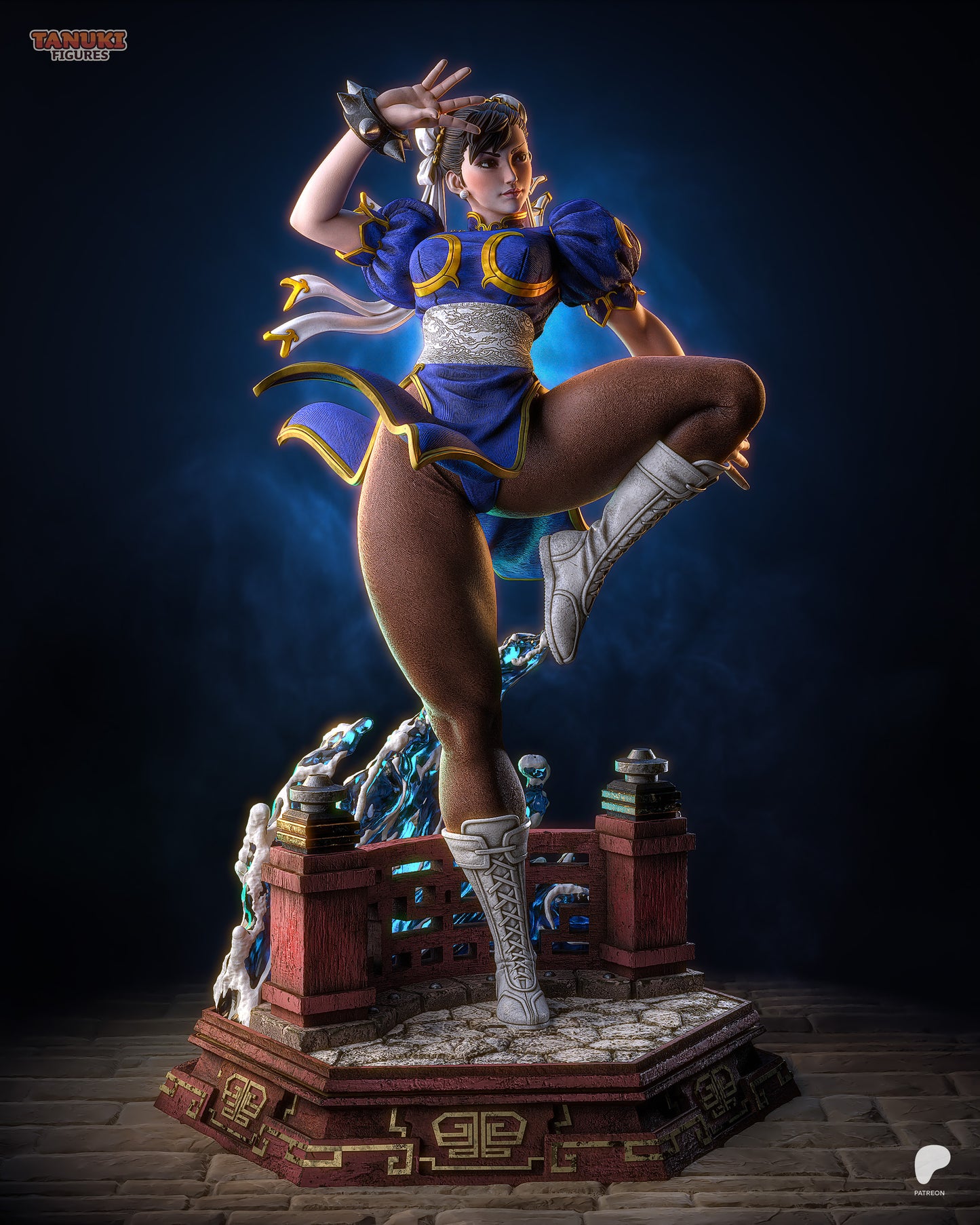 Resin garage kit figure of Street Martial Artist Chun-Li by Tattles Told 3D Tanuki Figures, detailed pose and craftsmanship.