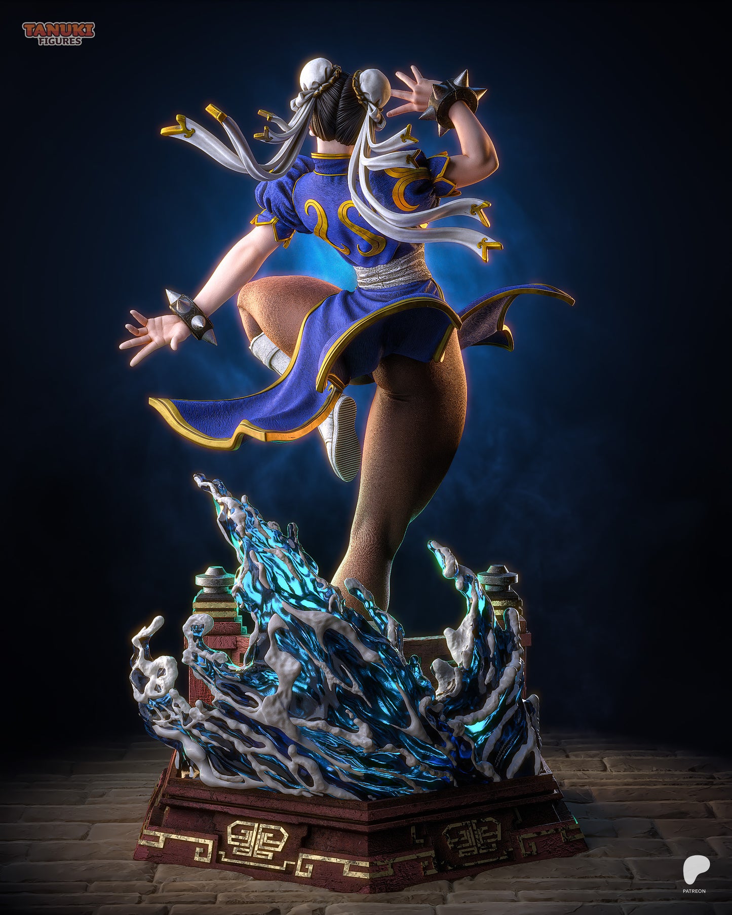 Resin garage kit figure of Street Martial Artist Chun Li by Tattles Told 3D Tanuki Figures, detailed pose and craftsmanship.