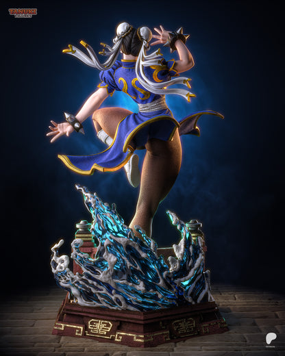 Resin garage kit figure of Street Martial Artist Chun Li by Tattles Told 3D Tanuki Figures, detailed pose and craftsmanship.