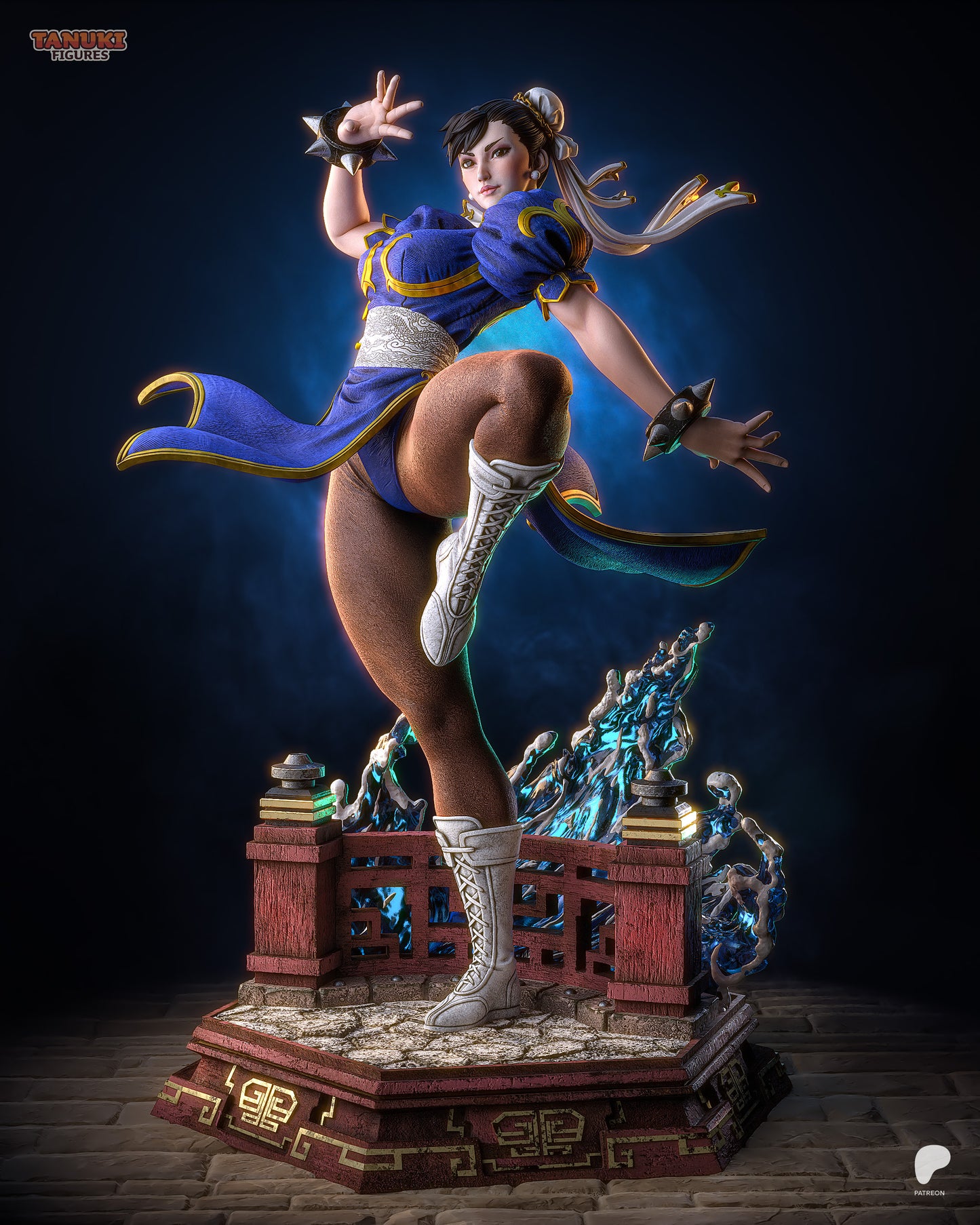 Resin garage kit figure of Street Martial Artist Chun-Li by Tattles Told 3D, Tanuki Figures fan art, detailed sculpt and painting.
