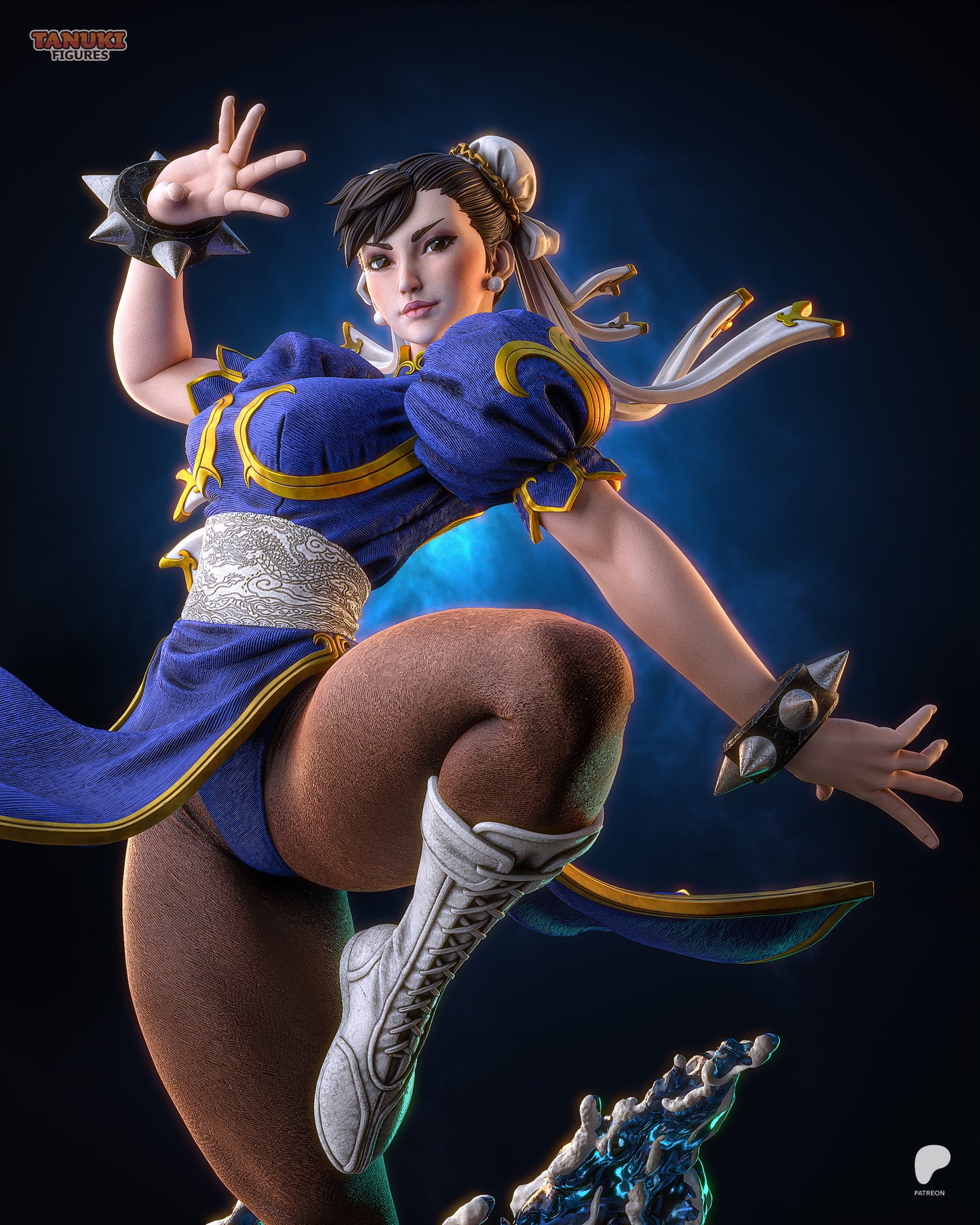 Resin garage kit figure of Chun-Li styled as a street martial artist tanuki by Tattles Told 3D, detailed fan art collectible.