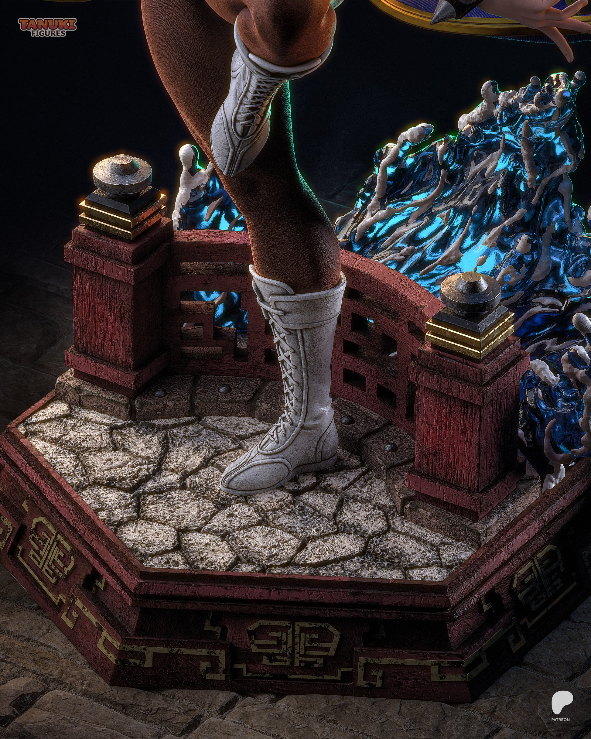 Resin garage kit figure of street martial artist Chun-Li by Tattles Told 3D, Tanuki Figures fan art, detailed painted sculpture.