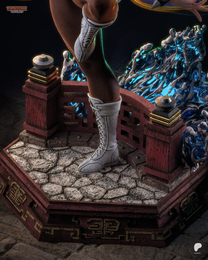 Resin garage kit figure of street martial artist Chun-Li by Tattles Told 3D, Tanuki Figures fan art, detailed painted sculpture.