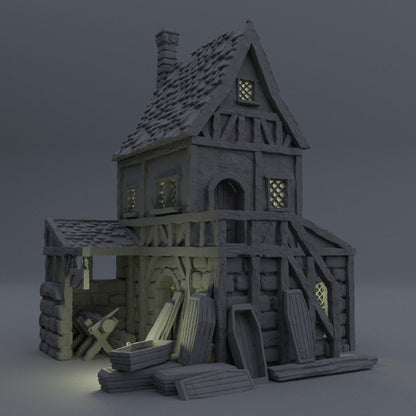 Coffin Maker | 28mm Scale | D&D TTRPG Playable 3D Printed Building Terrain Scenery | MiniatureLand