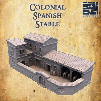 Colonial Spanish Stable | 28mm Scale Model Terrain | D&D TTRPG Playable 3D Printed Building | MiniatureLand