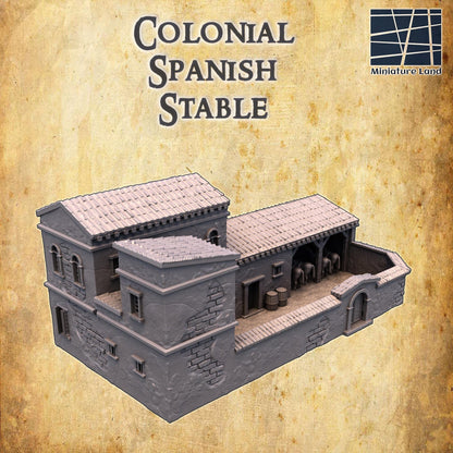Colonial Spanish Stable | 28mm Scale Model Terrain | D&D TTRPG Playable 3D Printed Building | MiniatureLand