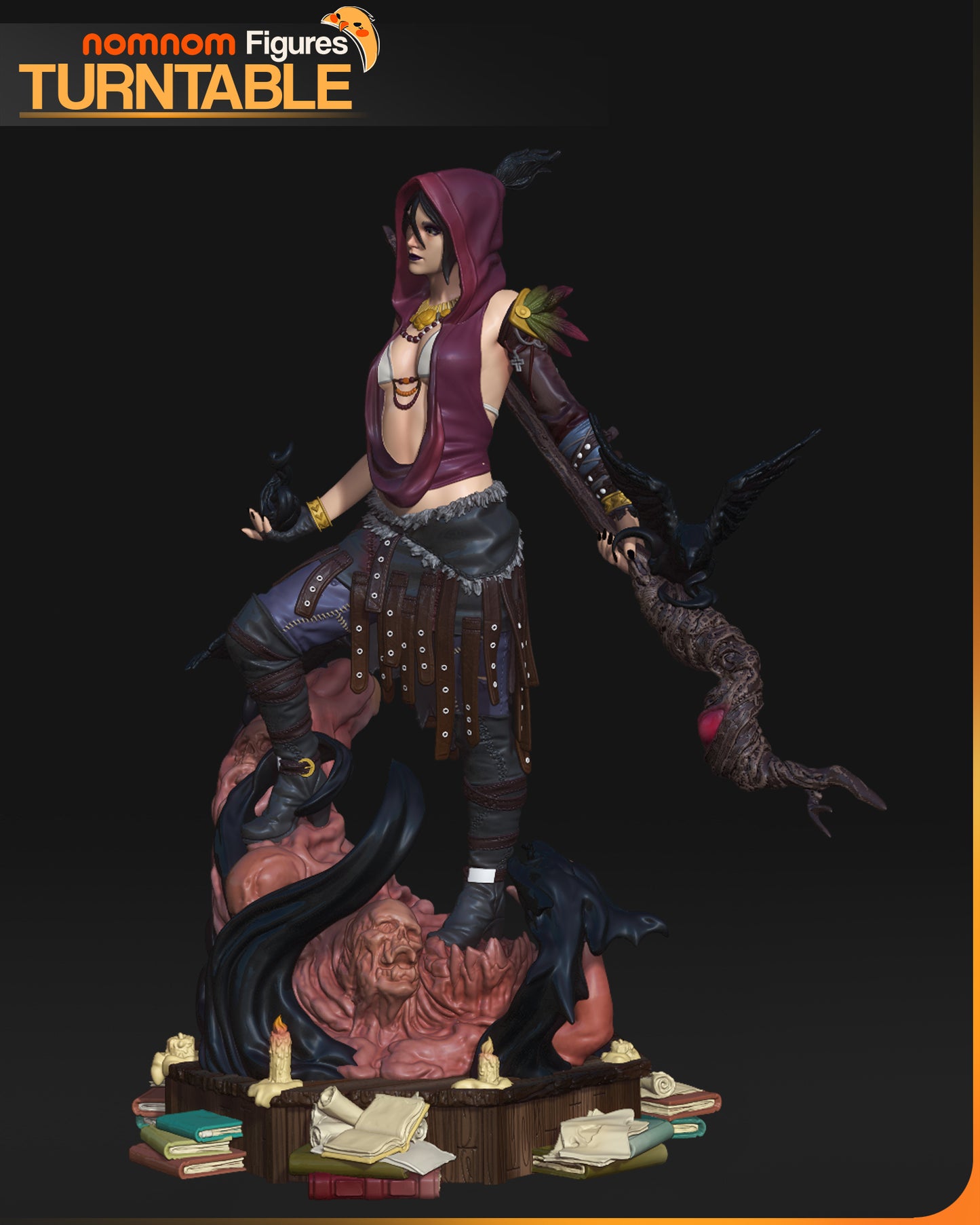 Colorful Wilderness Witch resin garage kit figure by Tattles Told 3D, detailed fan art sculpture from Nomnom Figures.