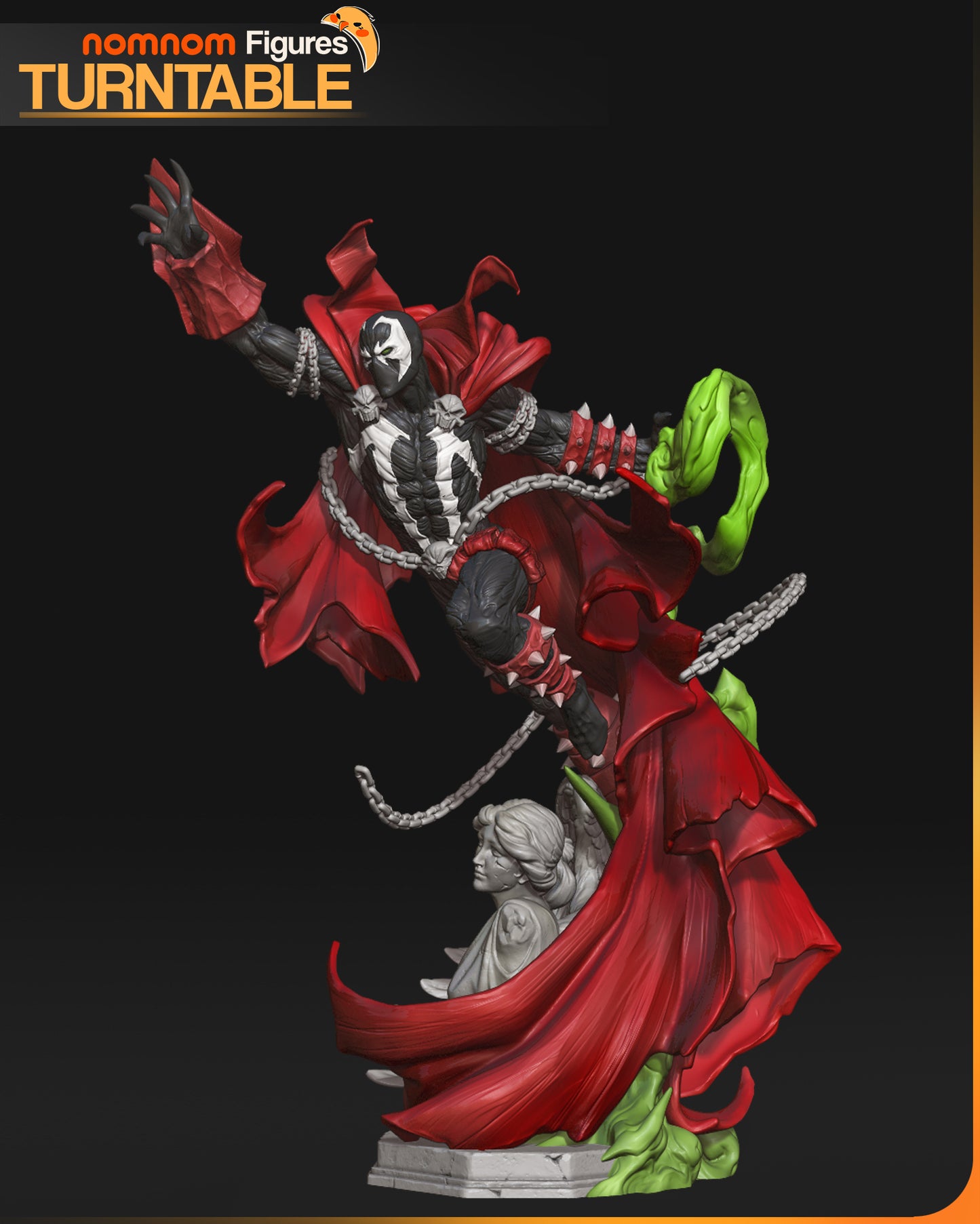 Colored resin garage kit figure of Infernal Antihero by Tattles Told 3D, featuring detailed fan art design and vibrant colors.