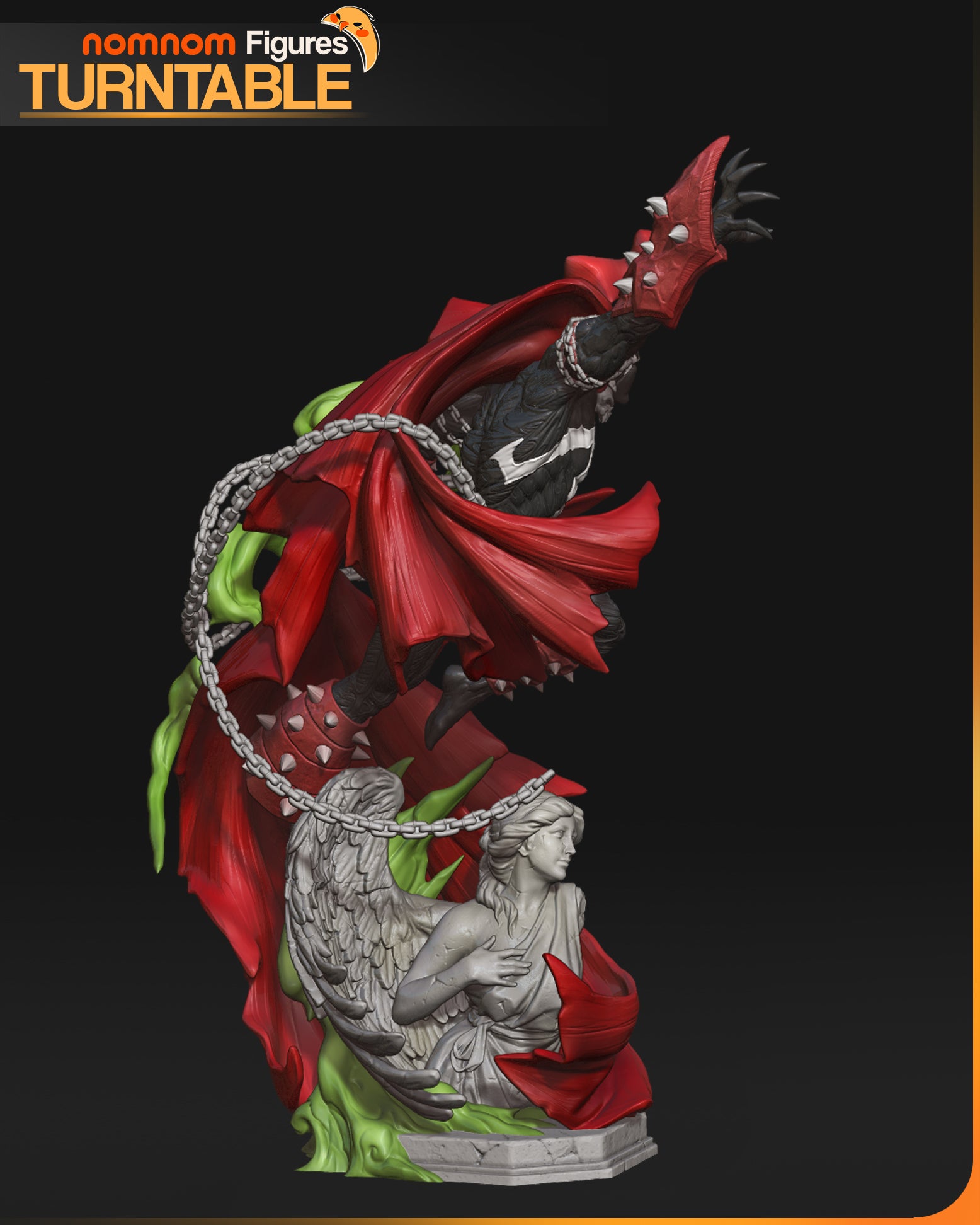 Colored resin garage kit figure of Infernal Antihero by Tattles Told 3D, featuring detailed fan art sculpture with vibrant colors.