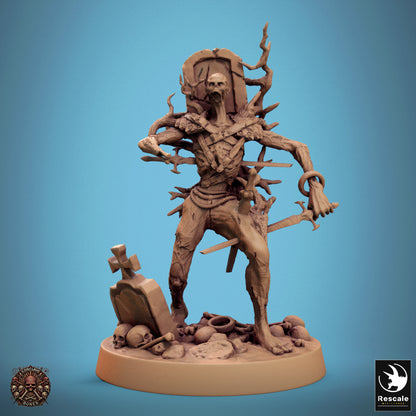 Rescaled zombie miniature from Tattles Told 3D's Conclave of Bones Undead Warband for D&D TTRPG, showing detailed undead figure.