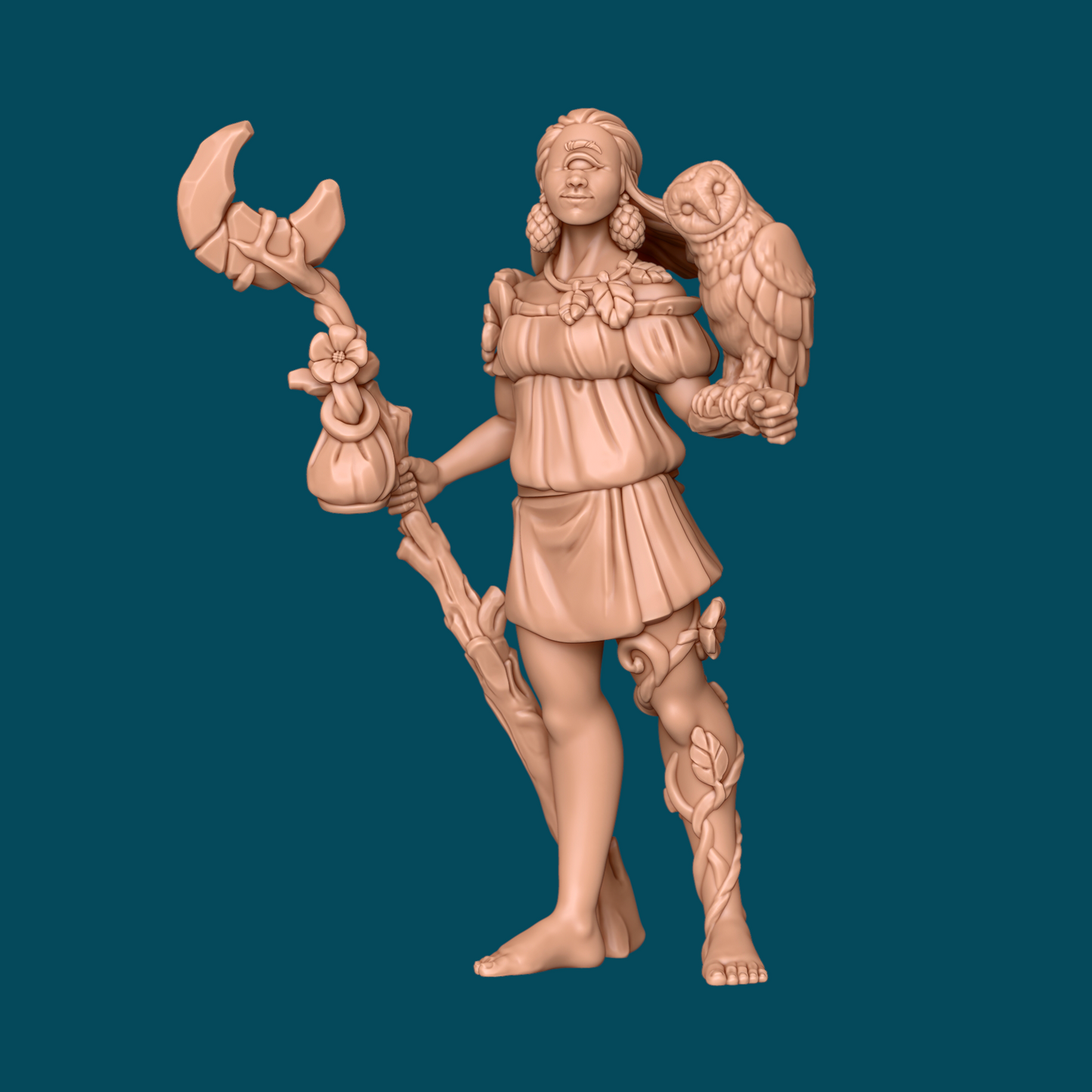 Conifer, a Cyclops Druid miniature from Tattles Told 3D, featuring a large one-eyed cyclops druid with a staff and natural attire.