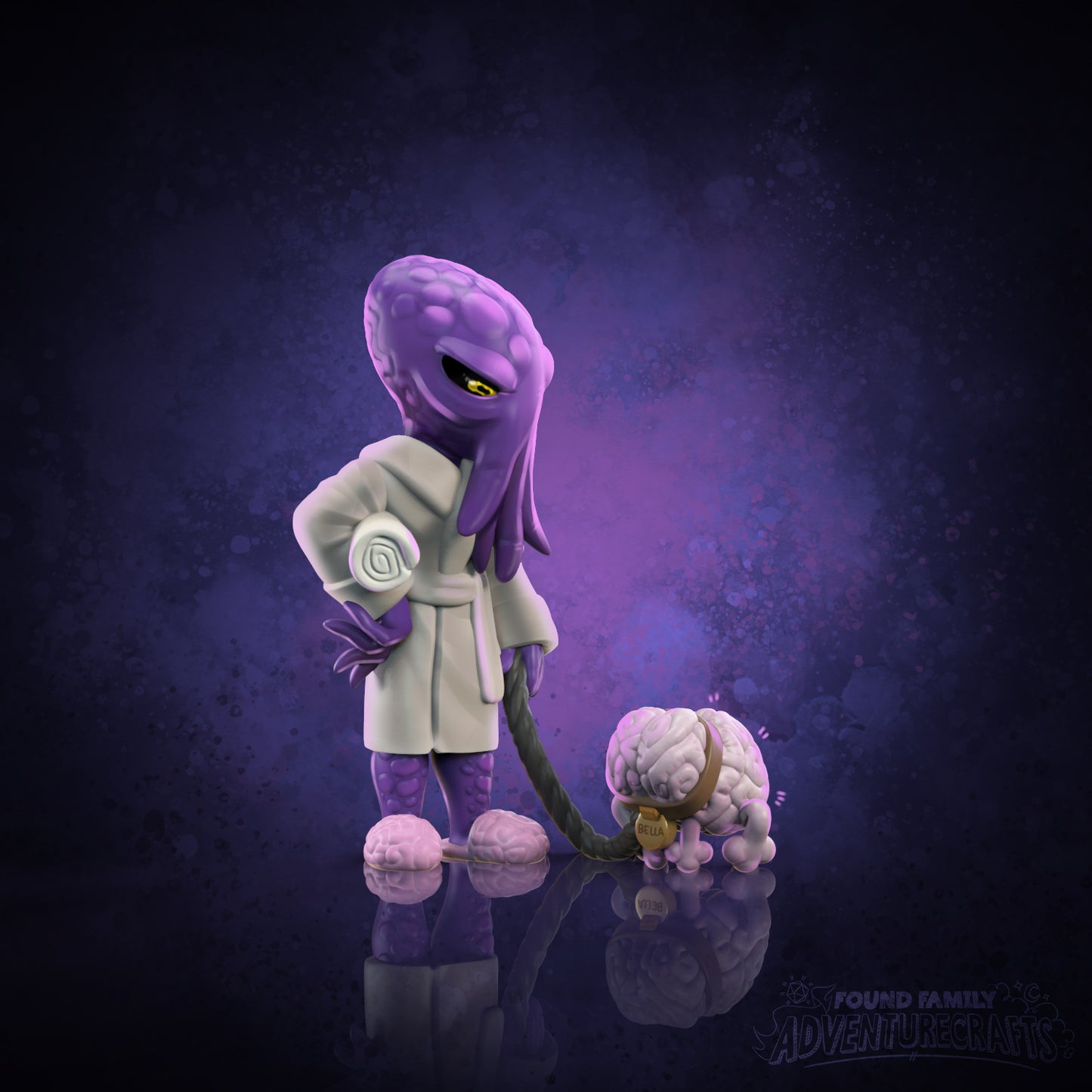 Cozy Mind Flayer Walkies Time with Cute Brain Puppy | Gaming Miniature TTRPG D&D | Found Family Adventurecrafts