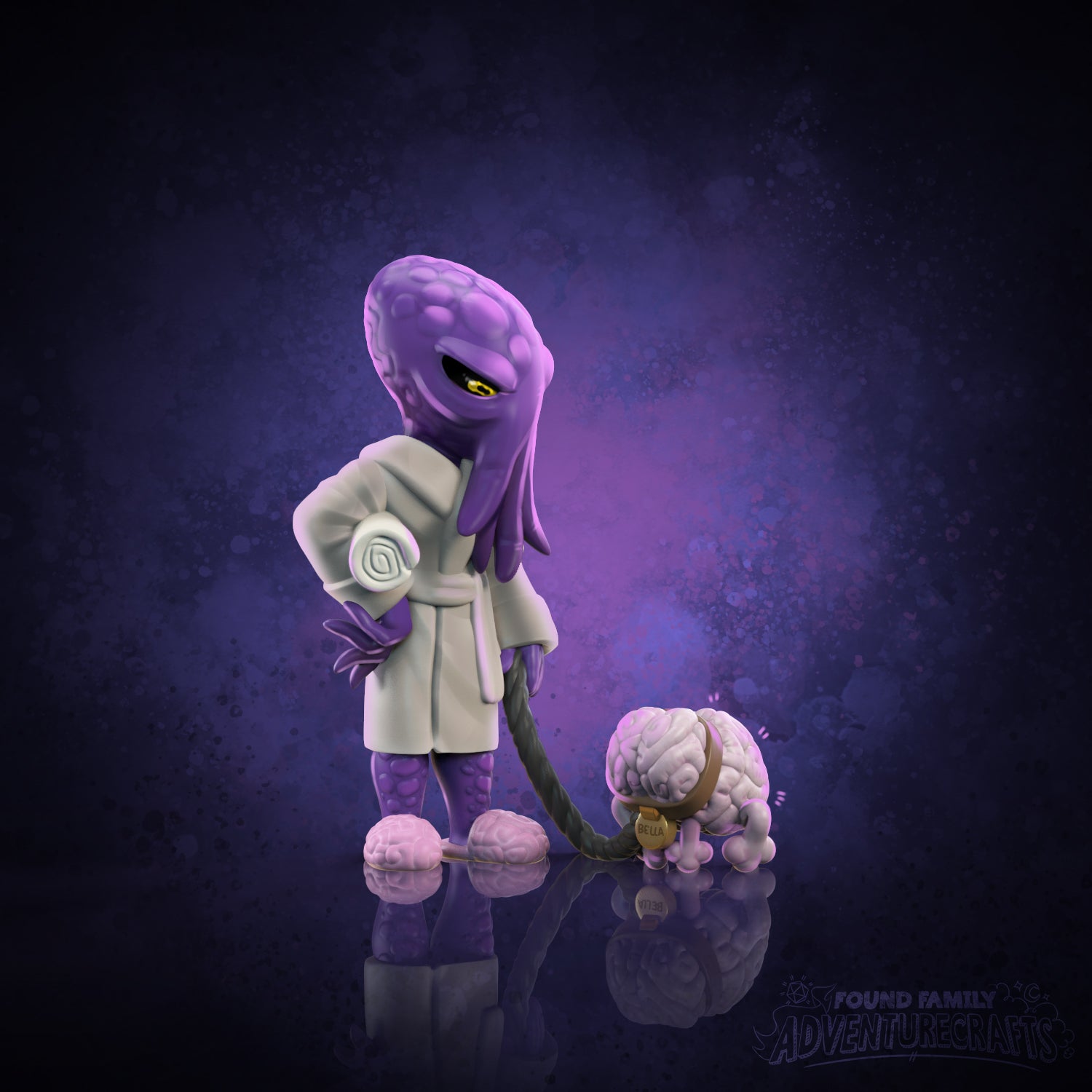 Cozy Mind Flayer Walkies Time with Cute Brain Puppy | Gaming Miniature TTRPG D&D | Found Family Adventurecrafts